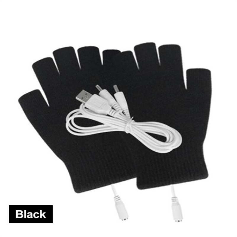Usb Verwarmde Handschoenen Winter Thermische Handwarmer Elektrische Verwarming Handschoen Huishoudelijke Levert Indoor Kantoor Bike Fietsen Handschoen 5V: Pure Black