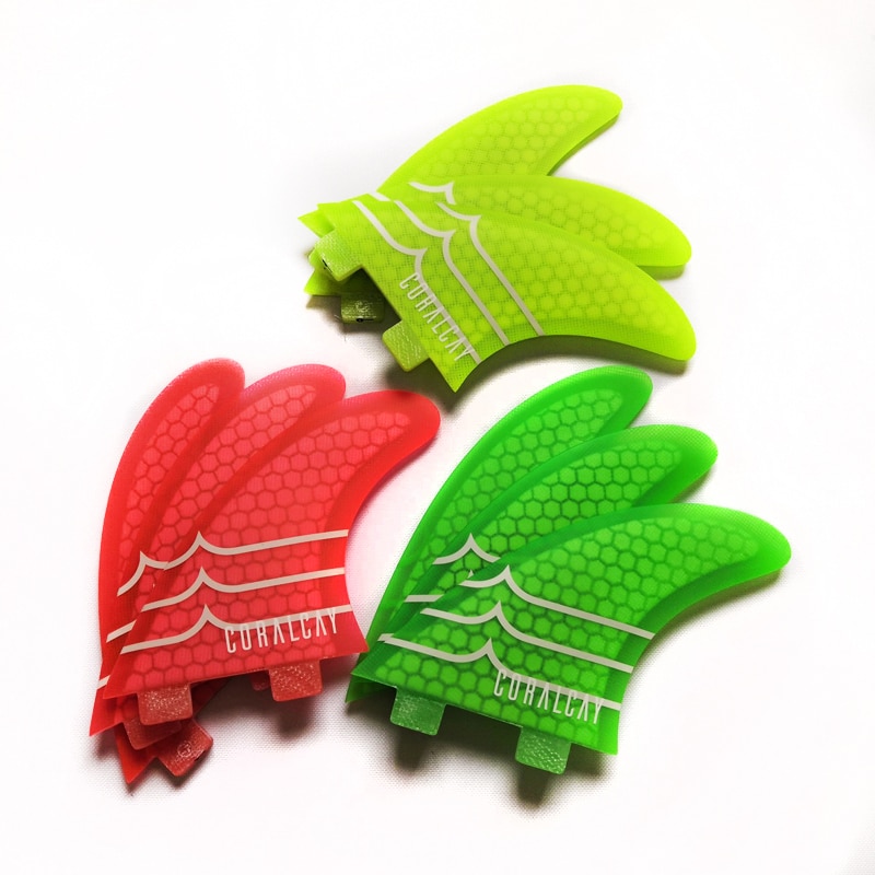 Aletas para tabla de Surf Coral-cay FCS, Tri Truster, amarillo, rojo, verde, fibra de vidrio, kitesurf, quillas FCS de windsurf