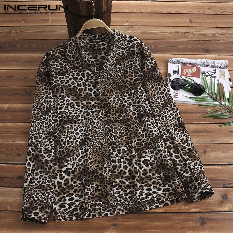 Incerun luipaardprint overhemd heren lange mouwen feest nachtclub shirts tops heren camisa masculina streetwear plus size: Koffie shirt / Xxxl