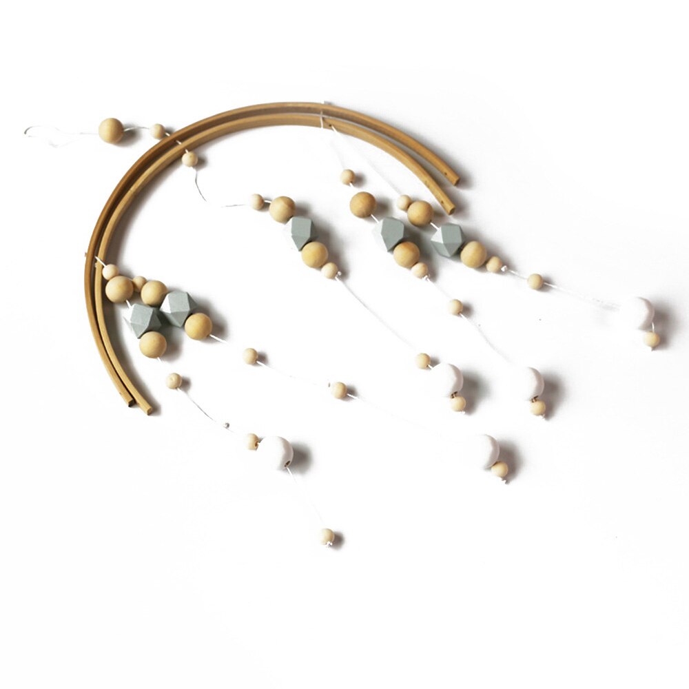 Baby Wooden Beads Wind Chimes Nordic Style Baby rattle and bed bell for Kids Room Bed Hanging Decor: Light Grey