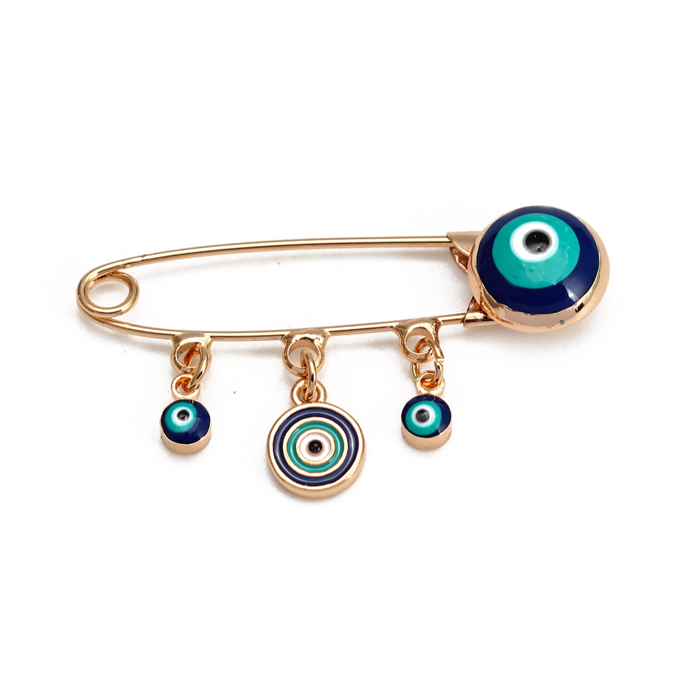 Lucky Eye Oil Blue Turkish Evil Eye Safety Pin Fatima Hamsa Hand Round Charm Brooch Pin for Women Men Jewelry