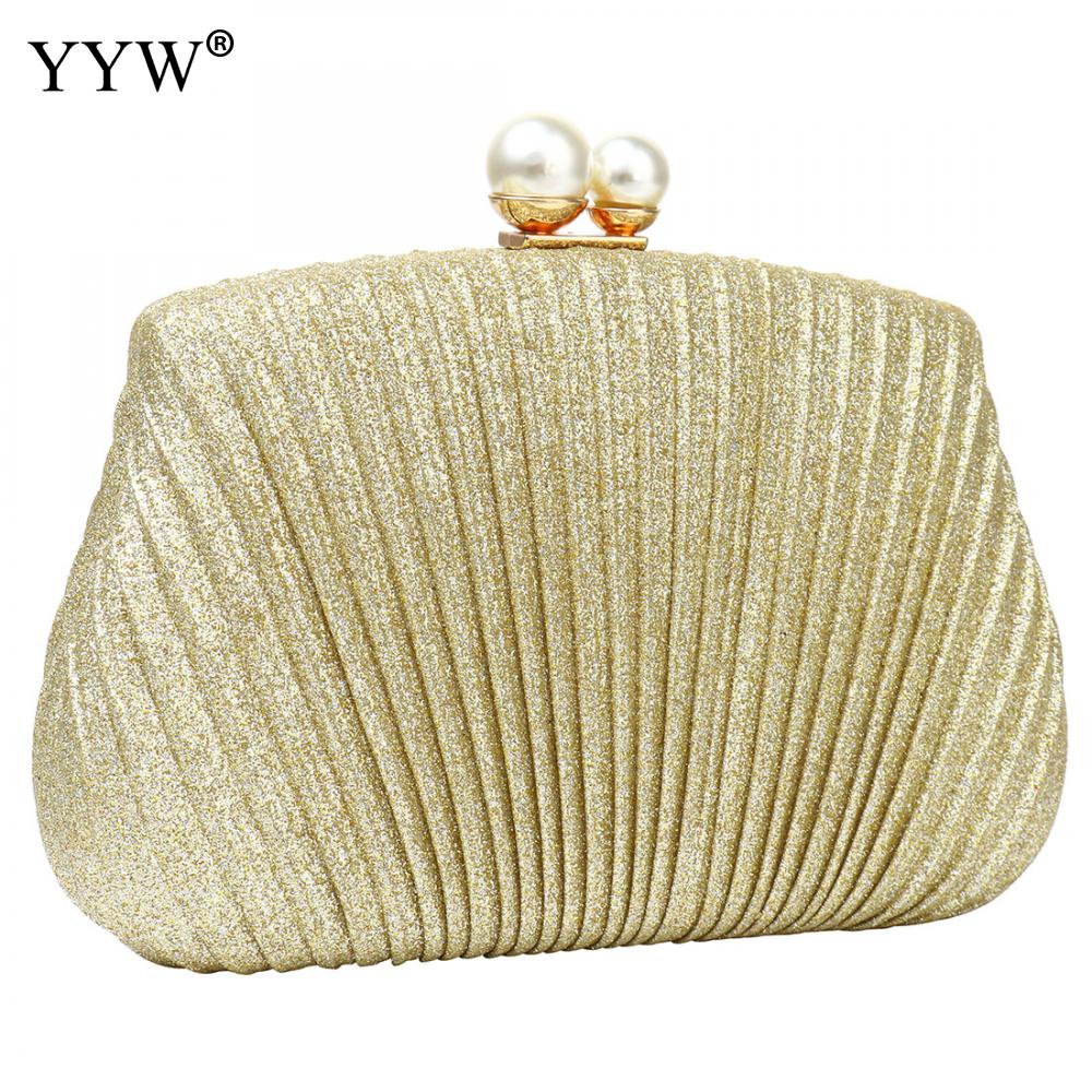 Abendtasche für damen, einfarbig schwarz, gold-silberfarben, mit perlenschnalle, geeignet für hochzeiten oder partys: Gold
