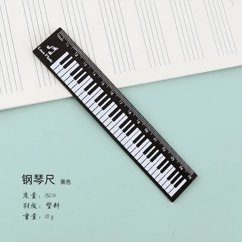 Office Stationery Music Straight Rulers Cat Musical Note Piano Transparent Ruler Bookmarks Measuring Scale Supply: Dark Khaki