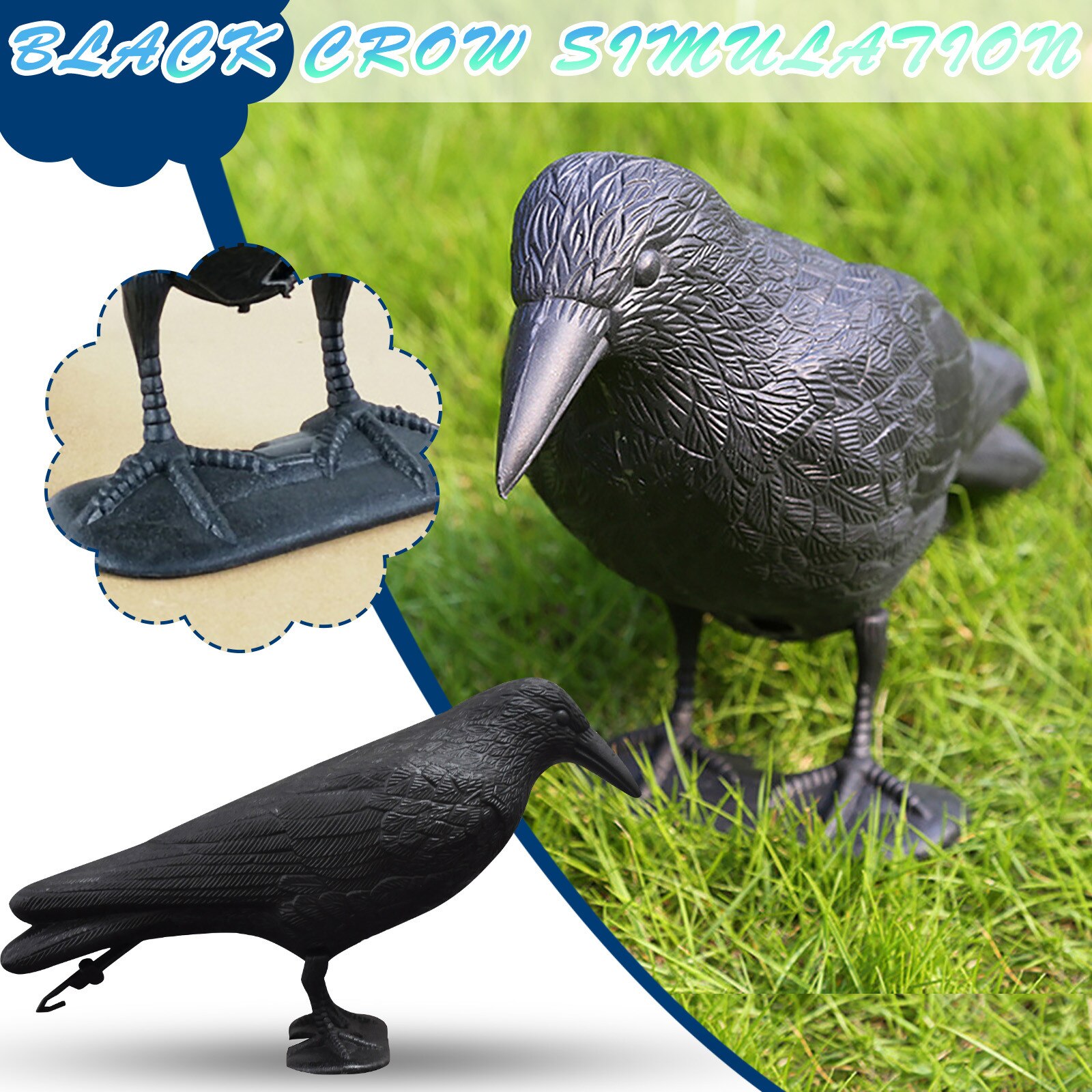SALES！！！Plastic Simulated Crow Decoy Garden Bird Scarer Mice Pest Control Deterrent
