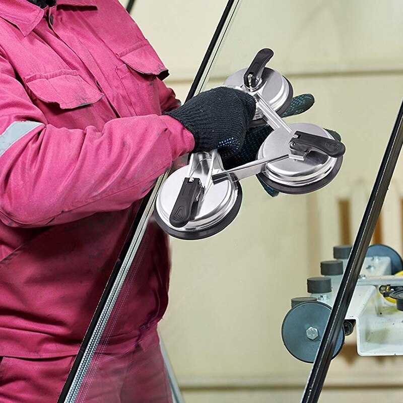 ! kraftig tredobbelt låsende sugekoppude, aluminium 3 plader håndvakuumløfter til fliser & glas & granit, vandret handling