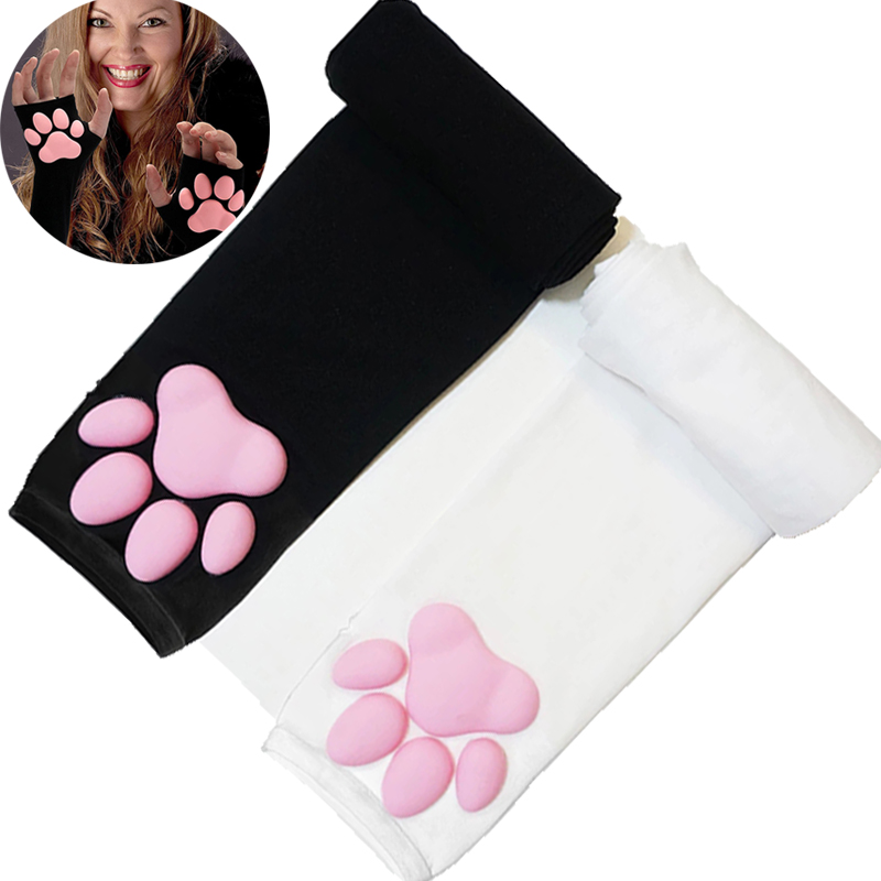 3D Cat Paw Sleeves Sun UV Protection Hand Protector Cover Arm Sleeves Lolita Cosplay Fingerless Glove Outdoor Half Finger Sleeve