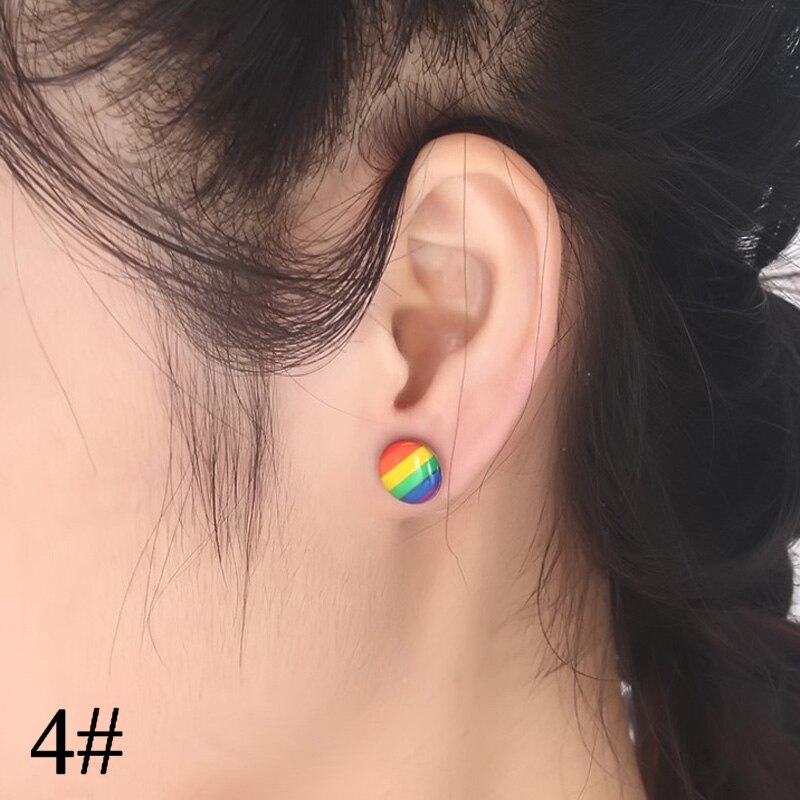 Lgbt Rainbow Rvs Oorbellen Lesbische Gay Pride Stud Oorbel Voor Mannen En Vrouwen (1 Paar)