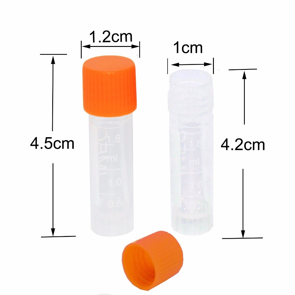 100 PCS Clear Plastic Test Tubes Centrifuge Tubes 1.8ml Science Lab Microcentrifuge Tubes (Orange)