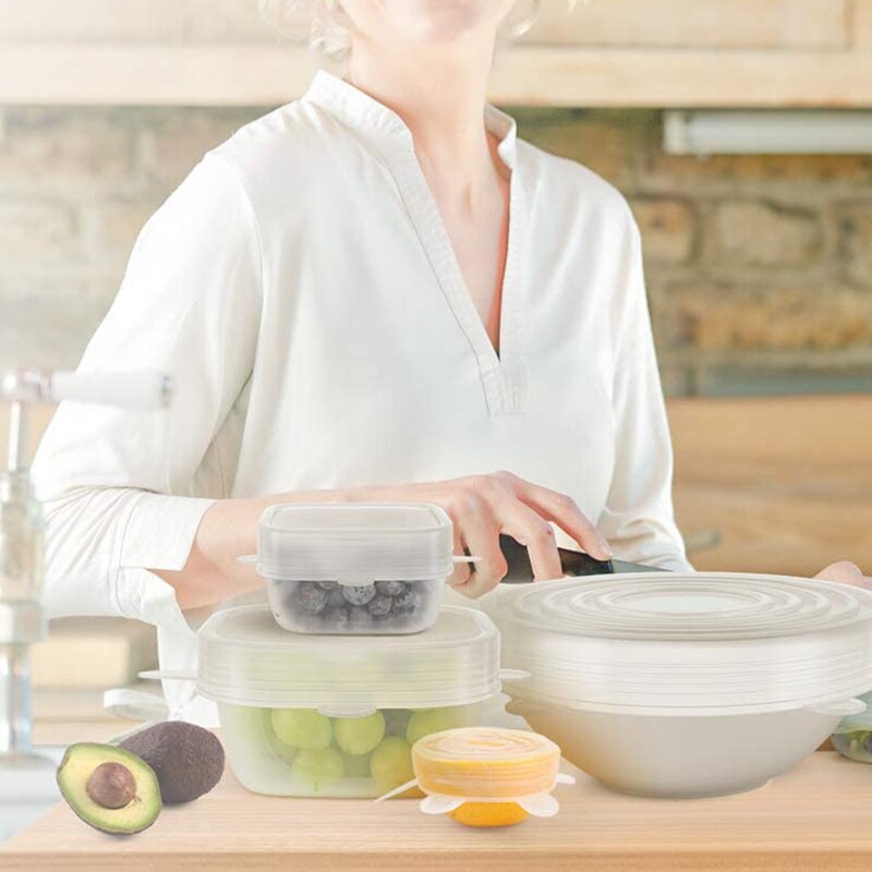 Silicone Stretch Lids 16 Airtight Magic Stretchy Lids for Food Storage and Fresh Keeping, Reusable Food Covers Huggers