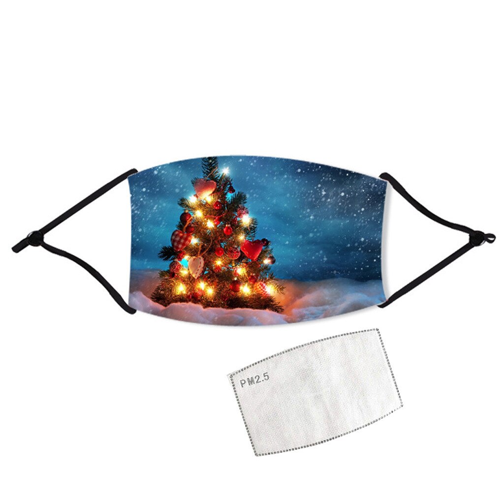 Face Mask Reusable With Filter Christmas Printed Adjustable Mouth-muffle Dustproof Washable Breathable Cycling Mascari1pc Filter: Silver