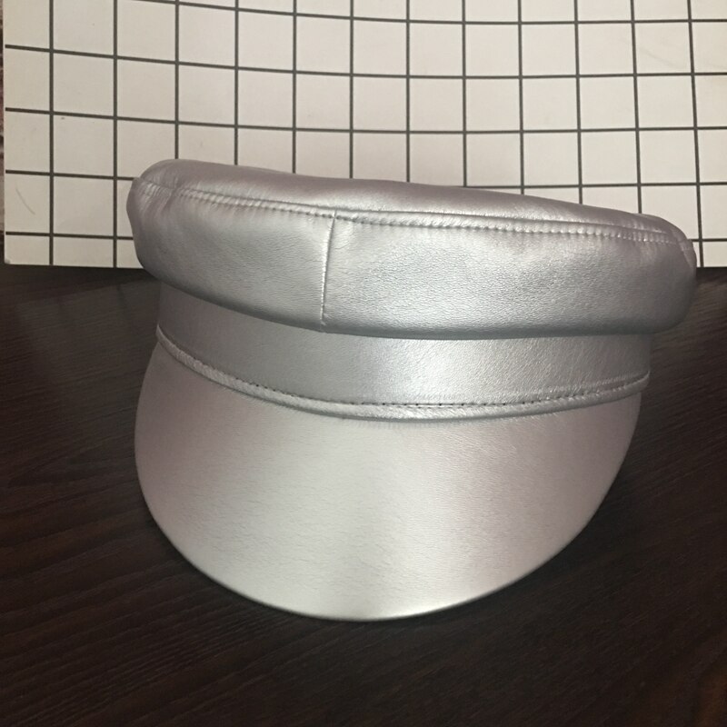 Talent hat custom silver leather cap all navy cap aristocratic female student cap hat sailor cap