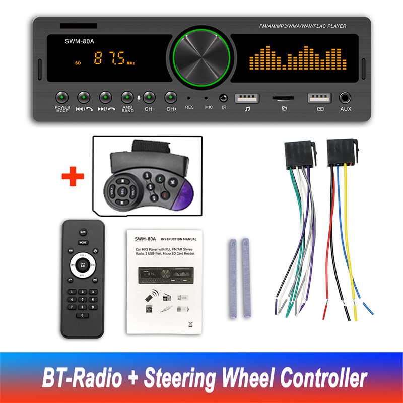 SWM-80A Bluetooth Autoradio Autoradio Radio Fm Aux Ingang Ontvanger Sd Usb 12V In-Dash 1 Din Auto MP3 Multimedia Speler Handsfree: Radio With Control