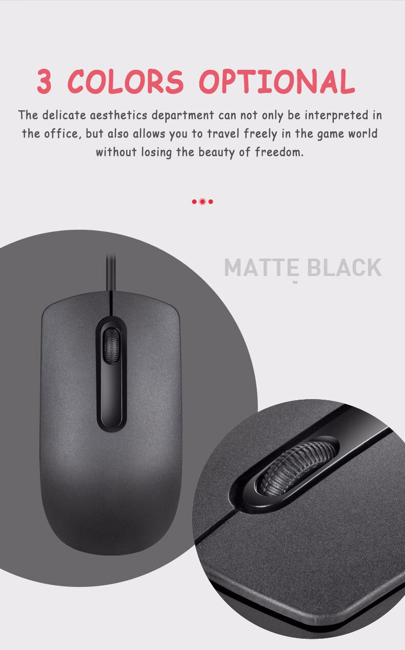 Wired USB Optical Mouse 3 Colors SOUND/MUTE 1200dp... Grandado