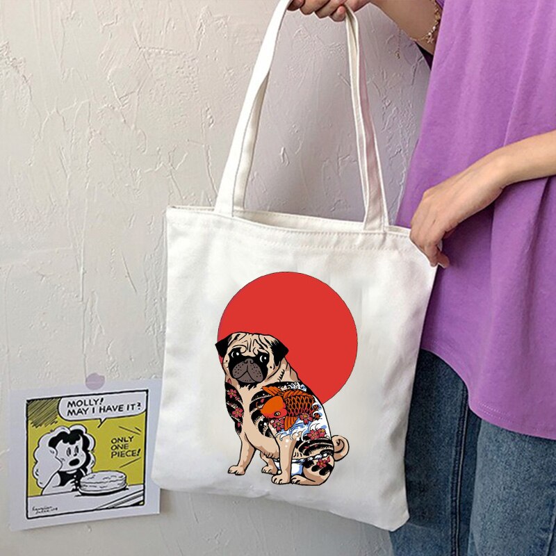 Y2k filhote de cachorro dos desenhos animados imprimir moda rua bolsa feminina grande capacidade lona ins harajuku retro verão feminino ulzzang bolsa de ombro: White01