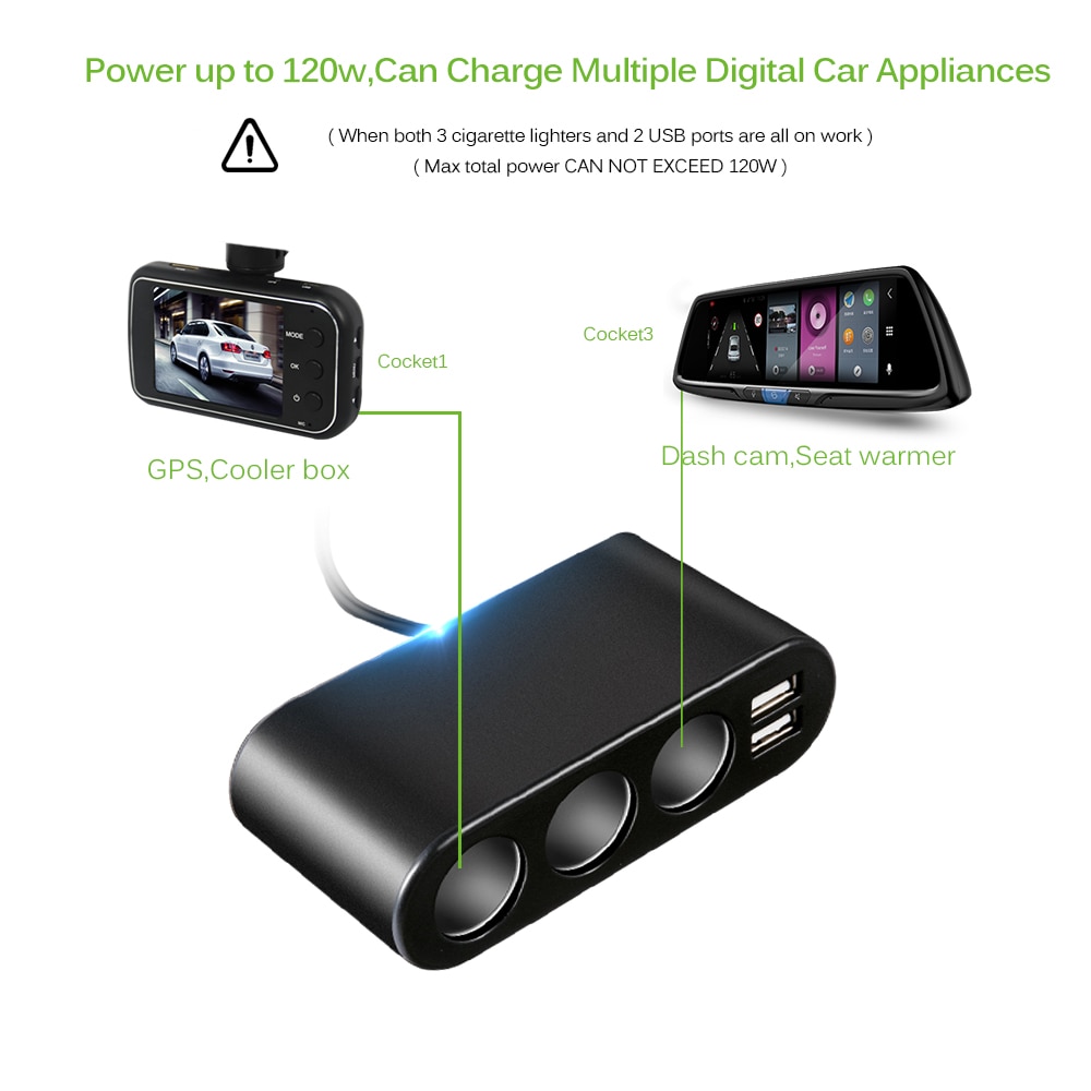 3 -weg auto sigarettenaansteker splitter lader 3.1a dubbele usb autolader stroomadapter voor iphone samsung gps