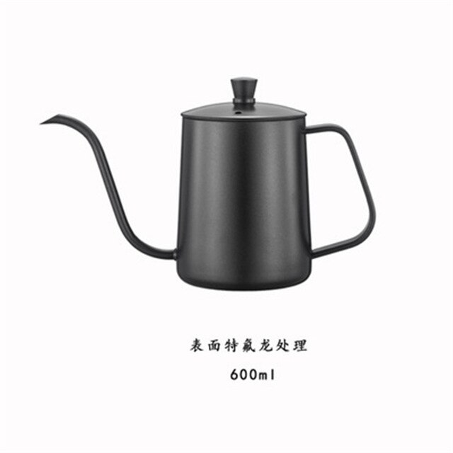 Stainless Steel Coffee Pot Coffee 600ml Moka Pot Long Mouth Coffee Kettle Hand Punch Pot for Drip Coffee Maker Lid Drip Teapot: 600ML Black