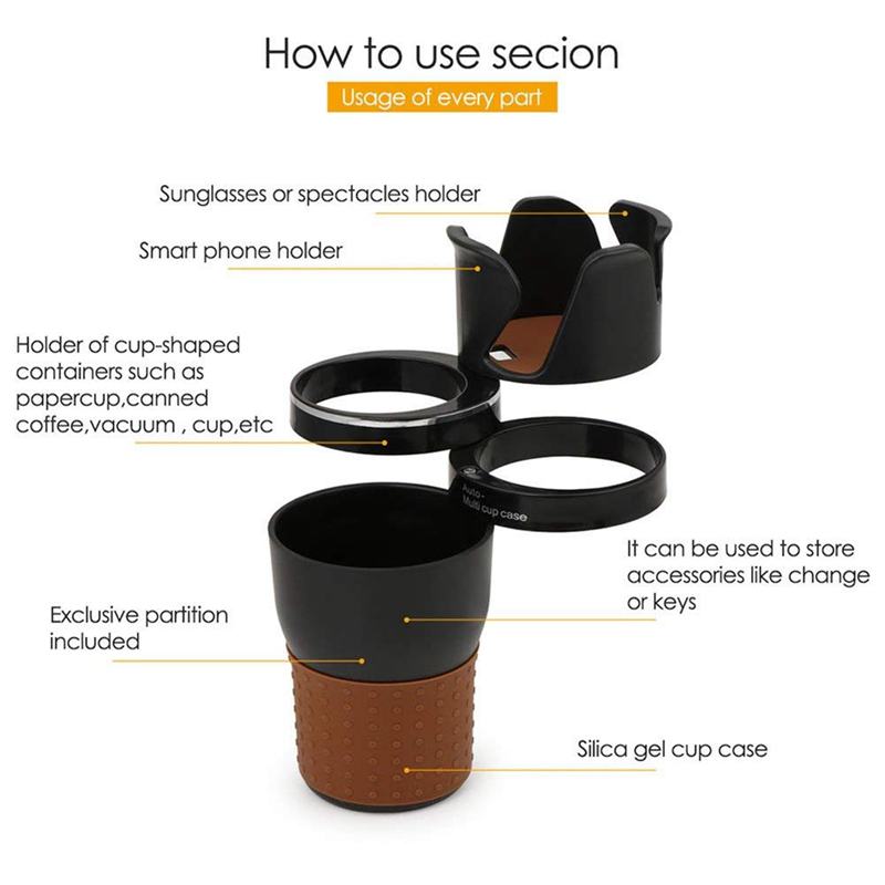 Bil multi mugghållare multifunktionell organizer 4 in 1 flask insats för dricksvatten kaffe mobiltelefon solglasögon (svarta)