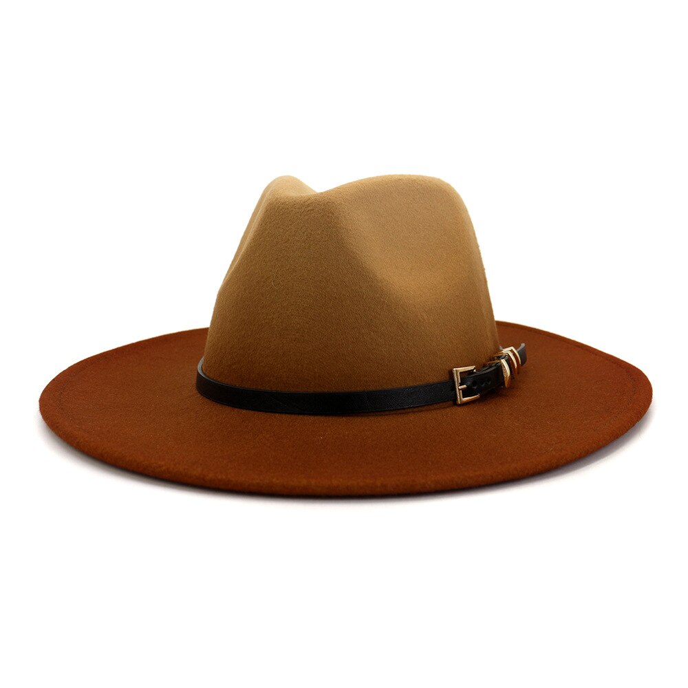 Schilderij wolvilt jazz fedora hoeden dames brede rand riem gesp fedora cowboyhoeden petten: Roestrood