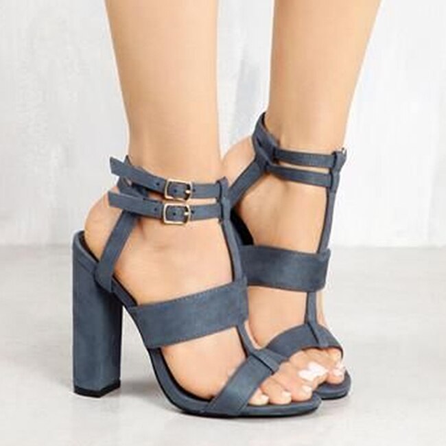 Parkside Wind Wildleder Leder Mädchen Sandalen Marine Ferse Party hoch Fersen Schnalle Schuhe Frau khaki Sandalen Knöchel Gurt Fersen 10,5 cm: Blau / 6,5