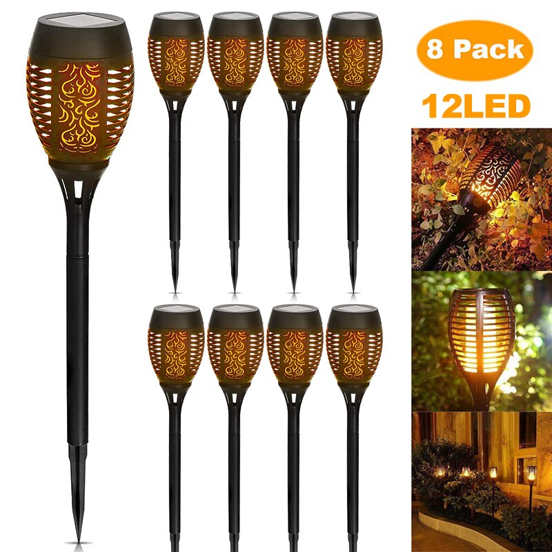 12LED 33LED Solar Flame Torch Light Flickering Waterproof Garden Decor Landscape Lawn Lamp Path Lighting Torch Outdoor Light: 8 PCS 12LED