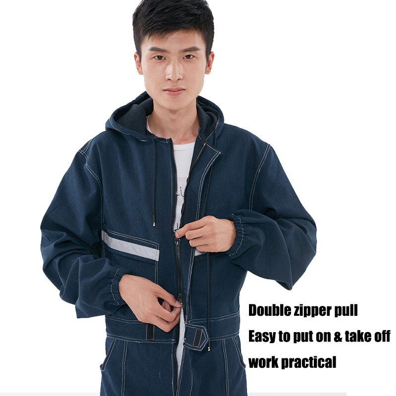 Denim Men&#39;s Overalls Bib Reflective Work Clothing Women Coveralls Jumpsuits for Welding Car Repair Security Protection Workwear