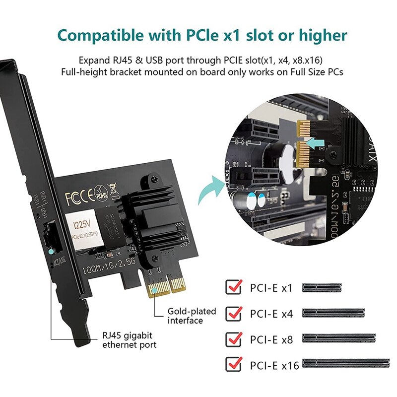 Fenvi 2.5GBase-T PCI-E Network Adapter – 2500/1000/100Mbps, Gigabit Ethernet Card