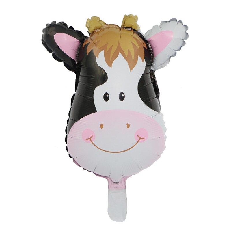 Mini dyr hoved folie balloner oppustelige luftballon tillykke med fødselsdagsfest dekorationer børn baby shower festartikler: Ko
