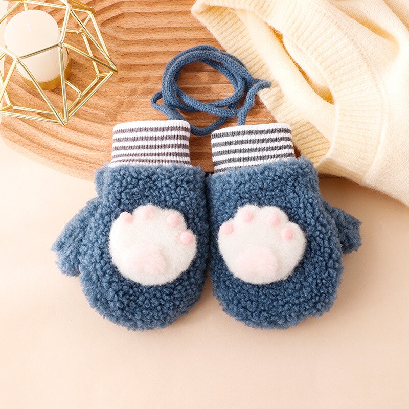 Warmom Karikatur Baby Fäustlinge Winter Warme freundlicher Baby Mädchen Handschuhe Acryl freundlicher Kleinkind Handschuh Handschoen Winter Handschuhe freundlicher 1-3Y: B Blau