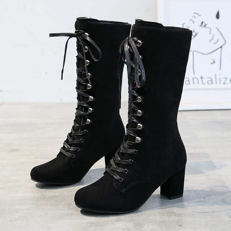 Frauen Stiefel 2022 Neue Hohe Stiefel Runde Kappe Spitze-hoch Schuhe Dicke Sohle hoch Hacke Lange Frauen der Stiefel Schuhe