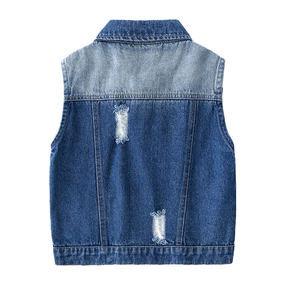 Mudkingdom Little Boys Ripped Denim Vest with Cute Embroidered Cartoon Spring and Autumn Children Cowboy Vest