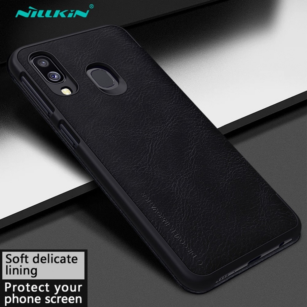 For Samsung Galaxy A40/A50/A10/A30 Cover case Nillkin Qin PU Luxury Flip leather back cover wallet case: For Samsung  A40 / Black