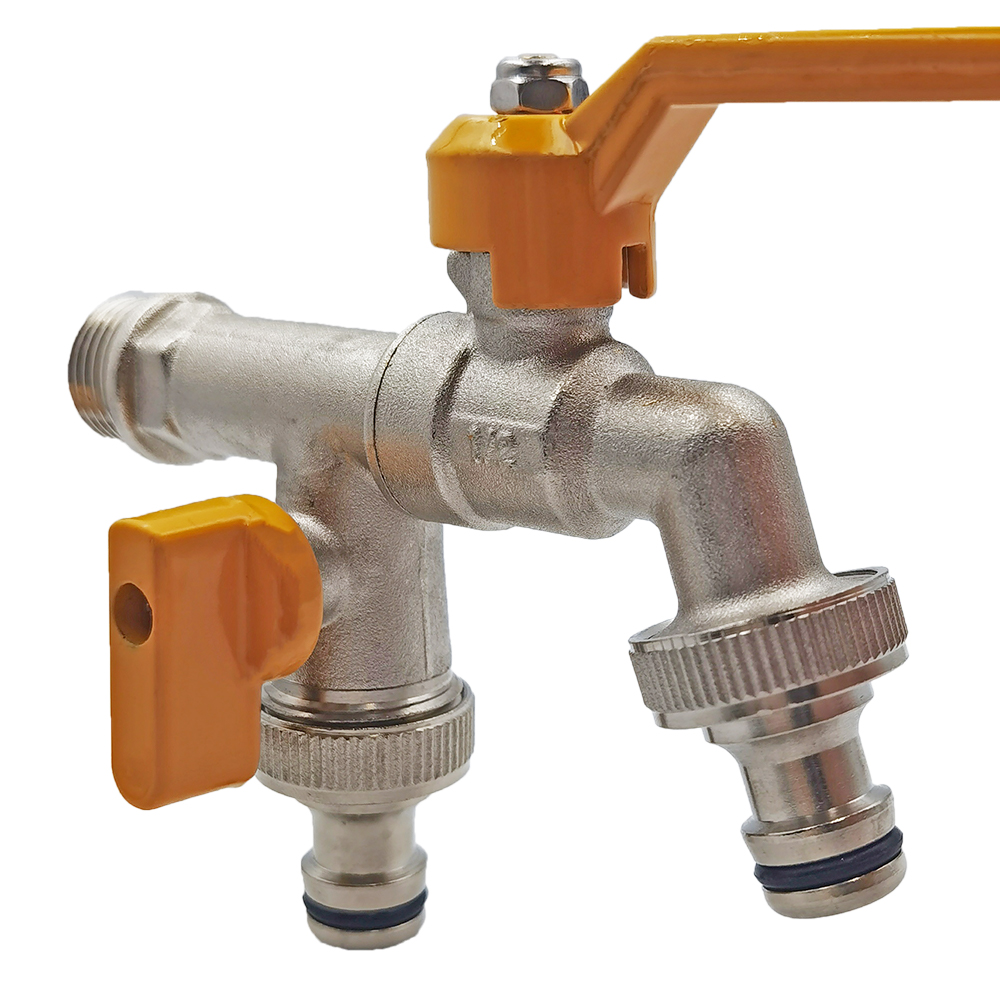 Adattatore per rubinetto per tubo da giardino 1/2 '' IBC Connettore per serbatoio dell'acqua Irrigazione a 2 gareggiare a 1 attraverso Giunto per rubinetto in ottone Raccordo di ricambio Valvola a sfera