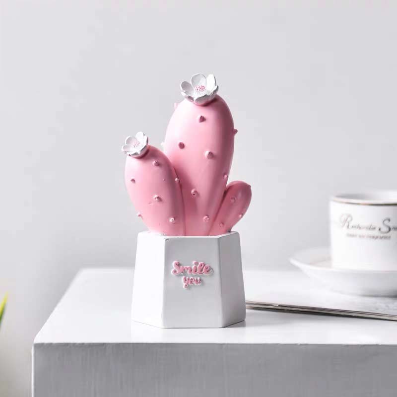 Nordic Simulation Cactus Ornaments Resin Cactus Statue Potted Decoration Crafts Figuine Office Desktop Home Decor: Pink cactus 1 L