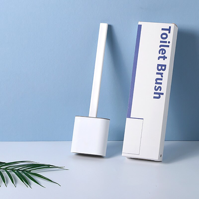 Wc rengjøring silikon flex toalettbørste med holder bad veggmontert gummihode silikon toalettbørste flat wc rensebørste: Hvit med eske