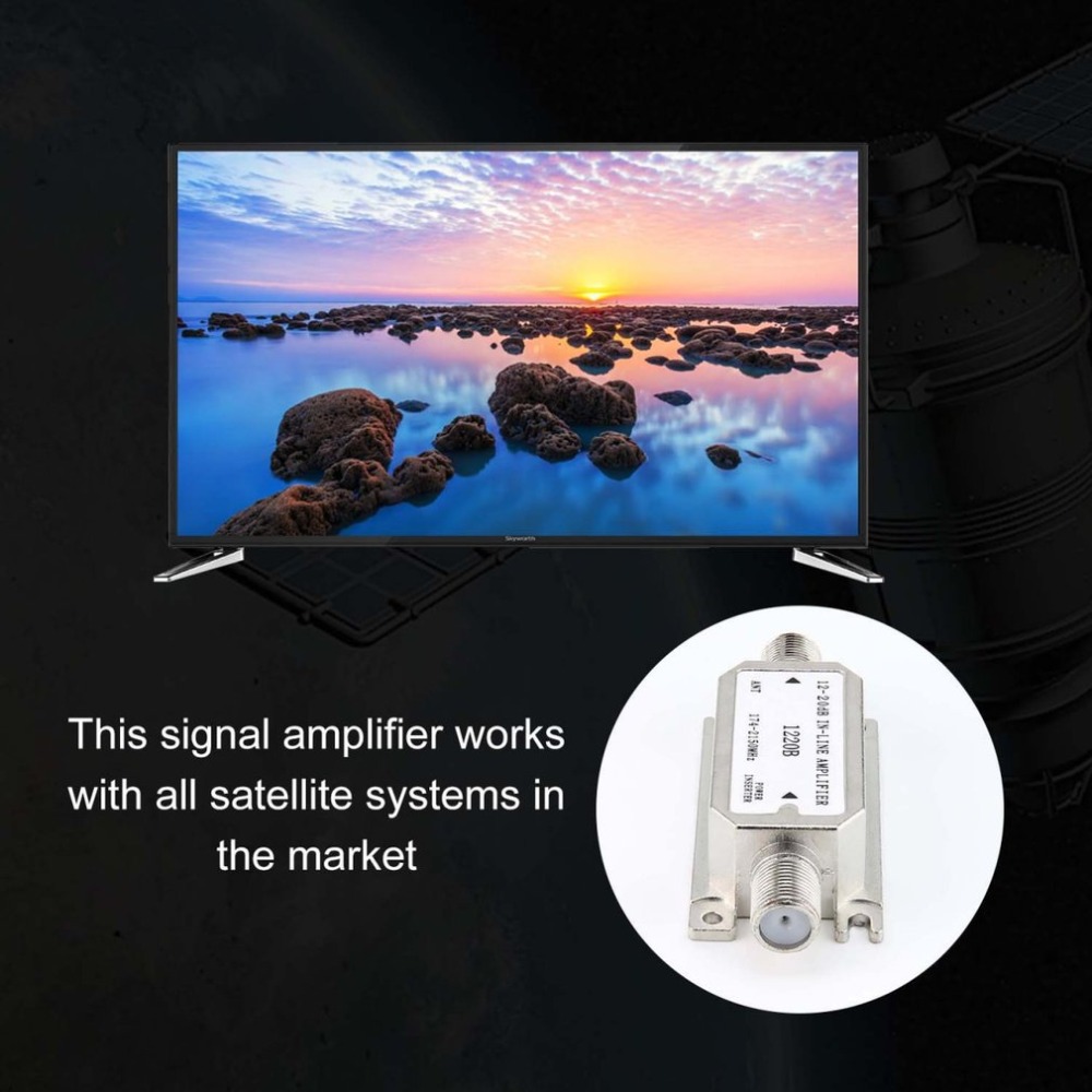 Amplificador em linha de satélite 12-20db, 174-2150mhz, impulsionador de sinal para cabo de antena, força de canal, funciona com todos os satélites
