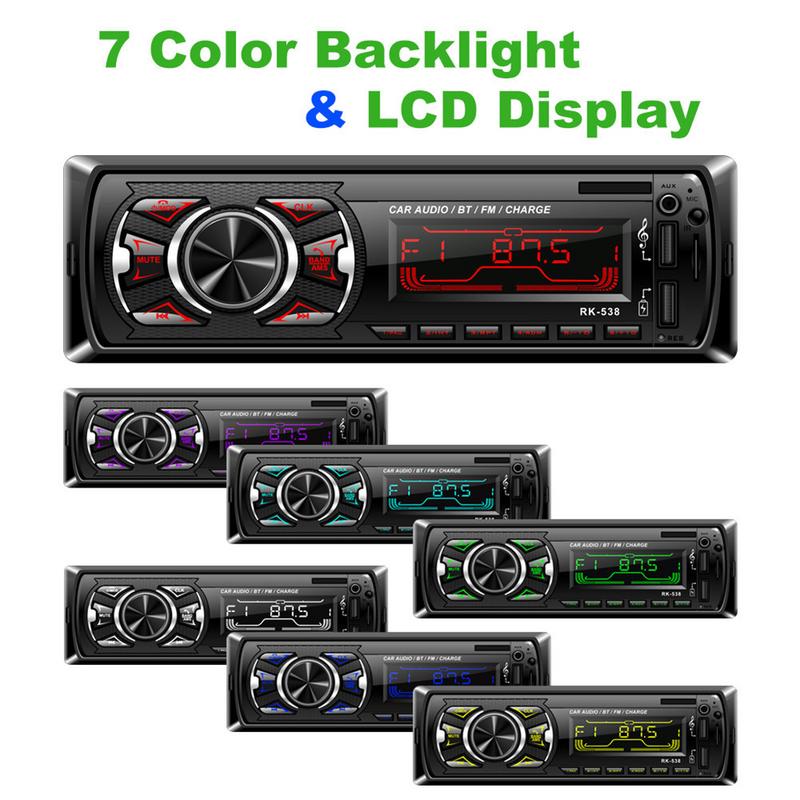 RK-538 Charger Two USB Car Radio FM 12V Fixed Front Panel Car Audio MP3 WMA Player Bluetooth SD AUX SWC Remote 7388 IC 538