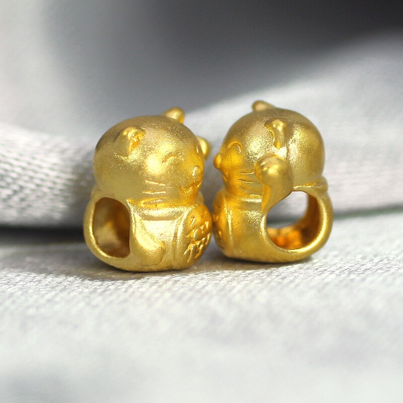 1PCS Real Solid 24K Yellow Gold Pendant 3D Luck Bless Cat Mini Pendant 0.1-0.2g 7x7x6mm