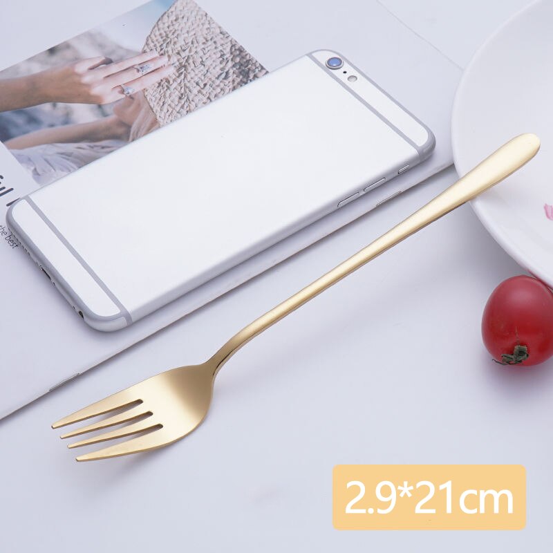 Stainless Steel Long Handle Dinner Fork Korean Rainbow Fork Hotel Restaurant Party Supplies Dinnerware Steak Gold Fork 5 Colors: Gold