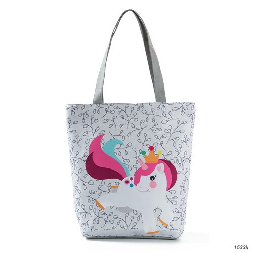 Miyahouse-Bolso de mano de lona con estampado de unicornio para mujer, bolsa de hombro para la playa,: 1533b