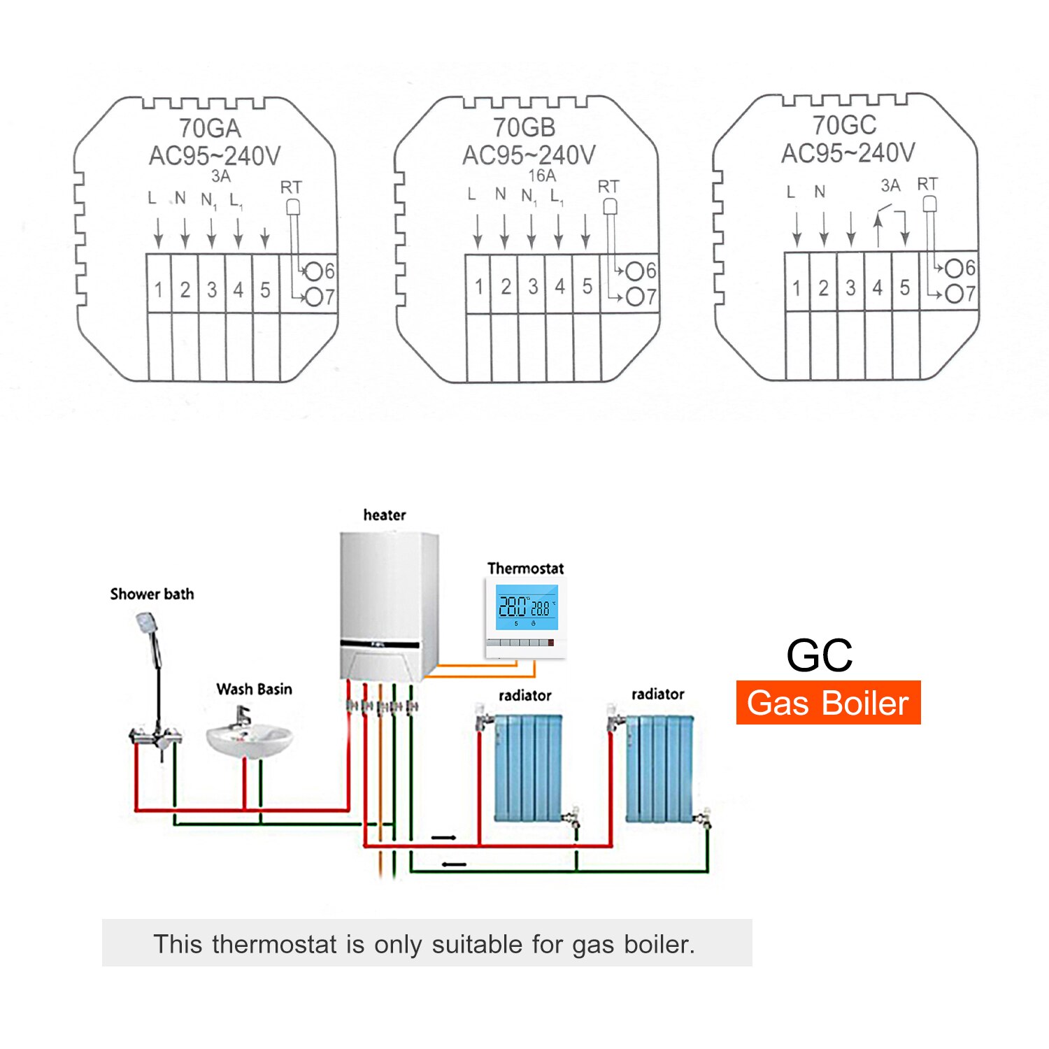 Programmable Smart Thermostat for Water Heating Large LCD Screen with Backlight Water Foor Heating Temprature Controller