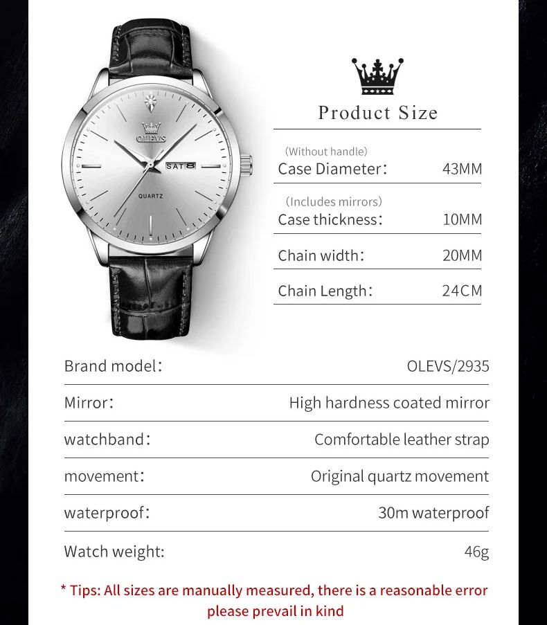 OLEVS 2935 Dual Kalender Quartz Jurk Horloge Voor Mannen Eenvoudige Originele Lederen Man Horloges Waterdichte Lichtgevende Zakelijke Hand Klok