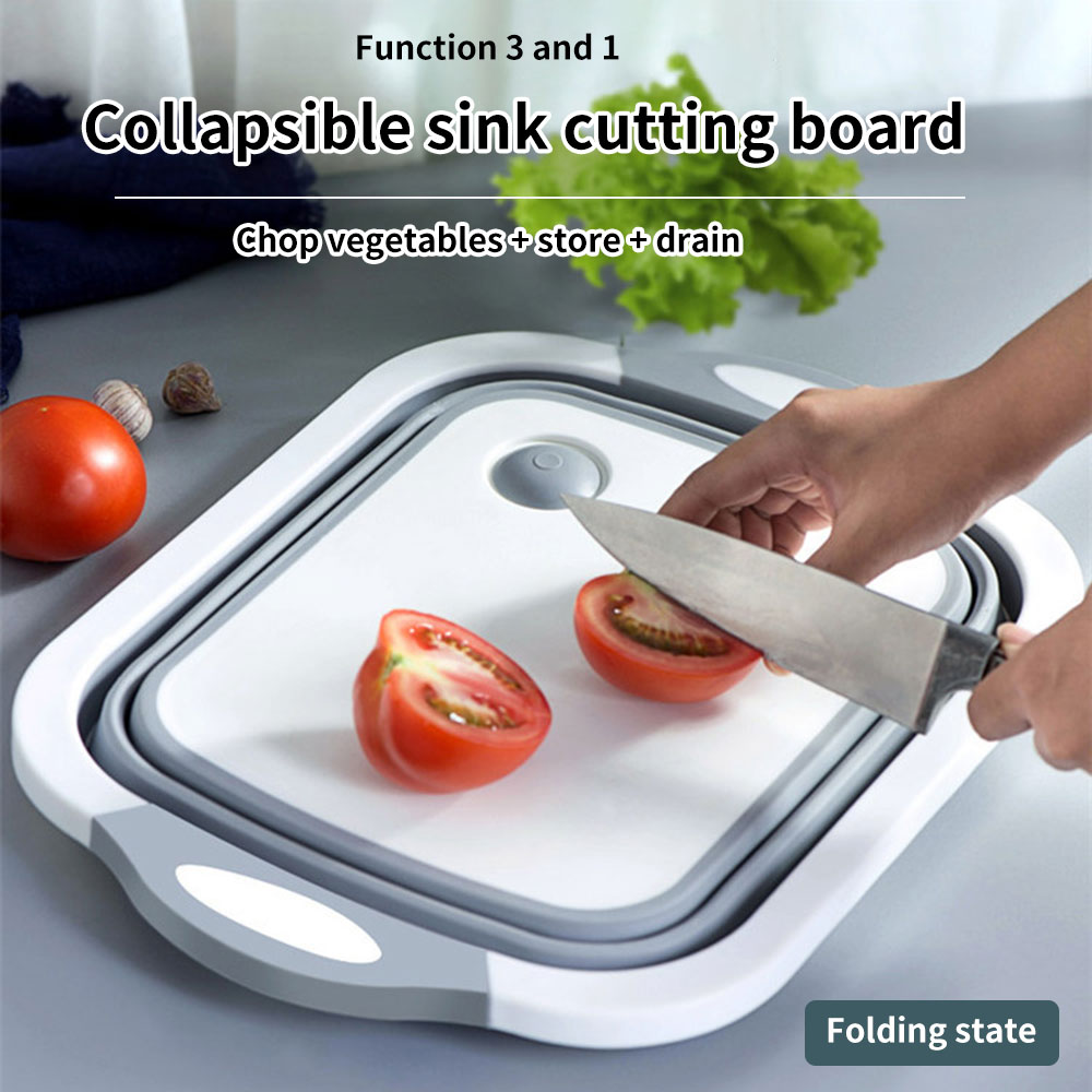 Multifunction Cutting Board Foldable Drain Basket Collapsible Vegetable Basin Portable Kitchen Organizer
