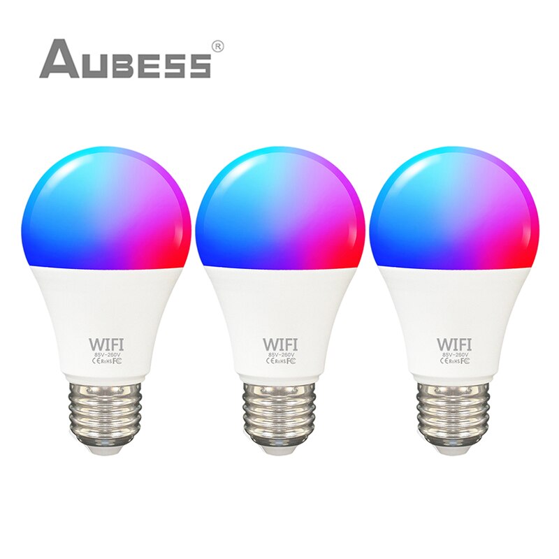 AUBESS – ampoule connectée Tuya, lampe LED RGB E27, 15W, wi-fi, variable, pour maison connectée, application Smart Life, commande vocale, Alexa, Google Home: 3 Pieces
