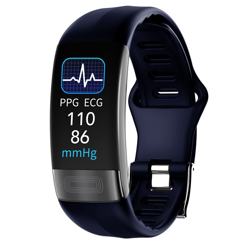 P11 plus smart armbånd kropstemperaturovervågning ecg ppg spo 2 smart band ip67 vandtæt puls blodtryksarmbånd: Blå