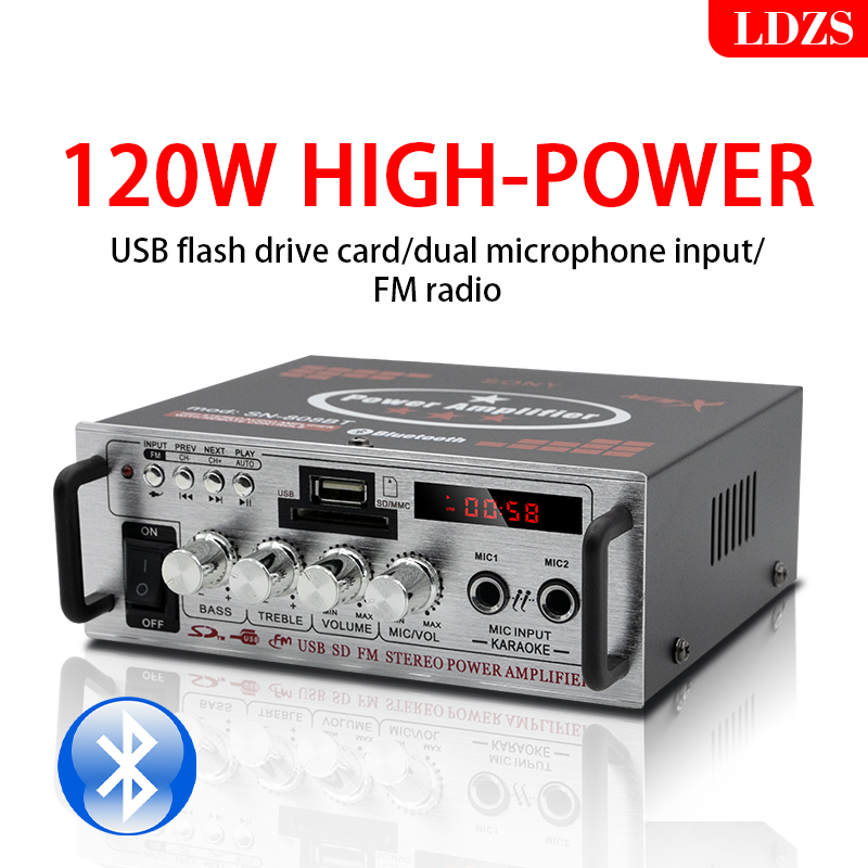 LDZS HiFi-Digitalverstärker AV-808 Bluetooth MP3-Kanal 2.0 Sound AMP Unterstützung 90V-240V für Zuhause Auto MAX 200W*2: Default Title