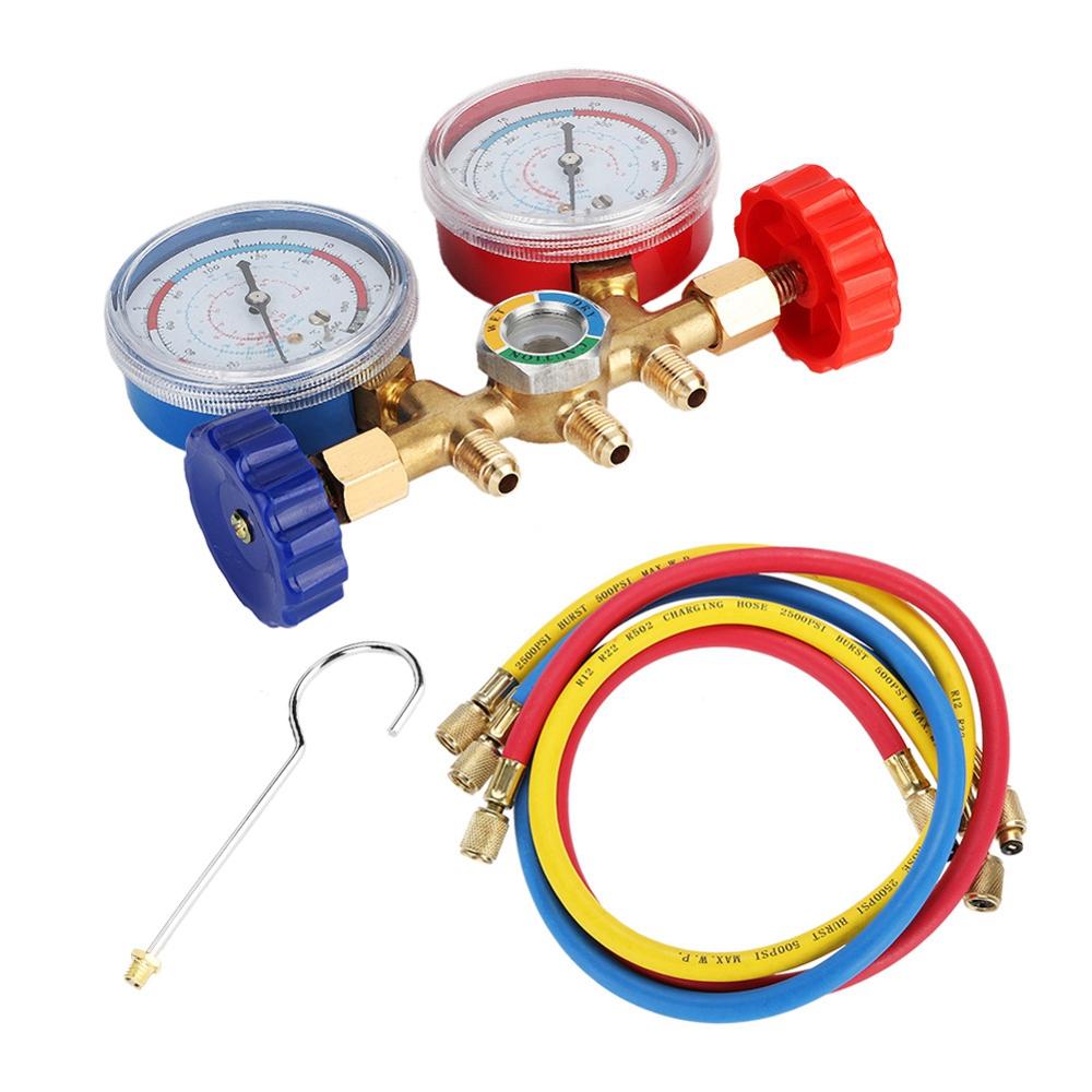 Air Condition AC Diagnostic Manifold Gauge Pressure Gauge Set Refrigerant Air Conditioning Tools with Hoses Hook