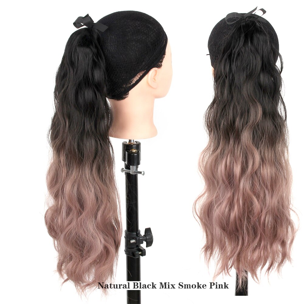 MSTN-Peluca de pelo rizado largo de 60CM, coleta con cola de caballo ombré, horquilla de peluca, extensión de cabello sintético, tocados: T4/27/30