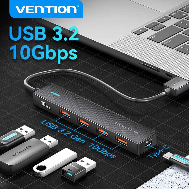 Vention Usb Hub 4 Port ABS Hub USB 3.2 10Gbps do laptopa Multi Splitter Adapter do Xiaomi Macbook PC Akcesoria komputerowe