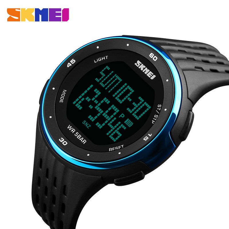 Skmei menn sport digitale klokker stor urskive ledet vise armbåndsur kronograf kalender bakgrunnsbelysning alarm relogio masculino 1219: Blå