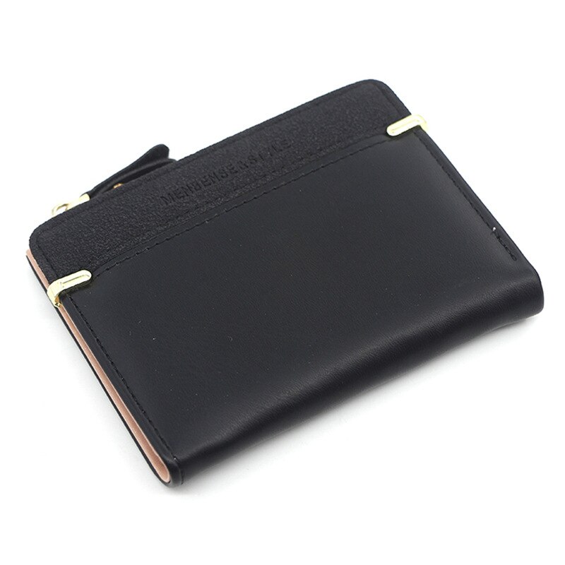 2 fold Short Ladies Wallet Simple Wild Student Zipper Coin Purse Female PU Leather Wallet Card Package: Black